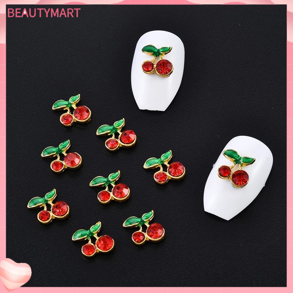 Set 10 Phụ Kiện Trang Trí Móng Tay Hình Quả Cherry 3D Bằng Hợp Kim DIY