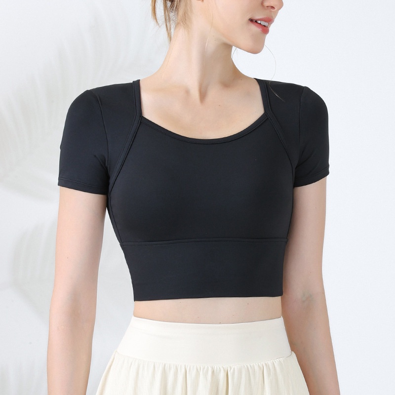 Áo Thun Thể Thao Tay Ngắn Dáng Ôm Có Đệm Ngực Dây Chéo Lưng Nhanh Khô Thích Hợp Chạy Bộ / Tập Yoga Cho