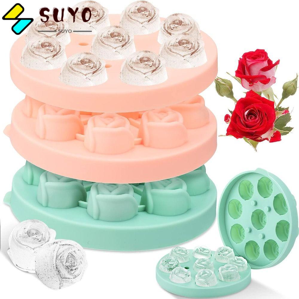 Set 2 Khuôn Silicon Làm Đá Viên / Nước Ép Hoa Hồng 3D Kích Thước 1.4 Inch An Toàn Tiện Dụng