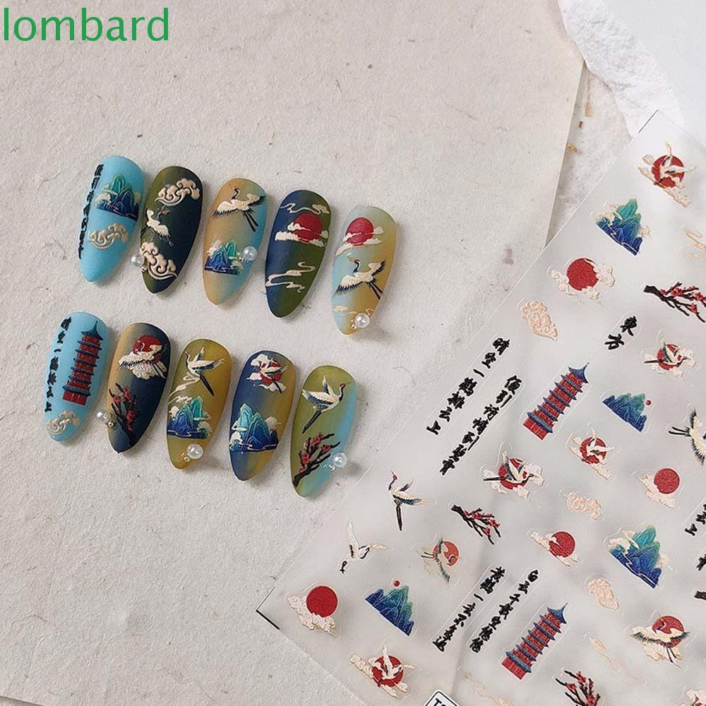Miếng Dán Trang Trí Móng Tay Họa Tiết Chim Hạc / Bông Hoa Nhiều Màu Phong Cách Trung Quốc Cổ Điển Thời Trang Cho Nữ