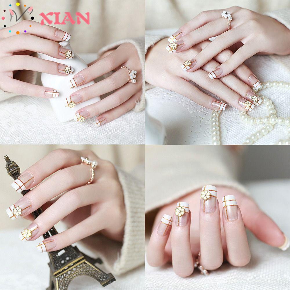 XIANTIN Bộ 24 Móng Tay Giả Che Phủ Toàn Diện Tháo Rời Được Kiểu Pháp