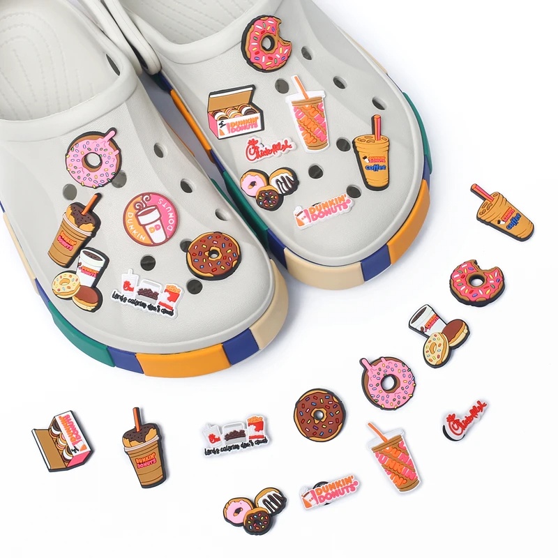 Dễ thương dunkin donut jibbitz trà sữa nguyên bản jibits croc charm coffee food croc jibbits for women shoes phụ kiện giày bùa ghim trang trí