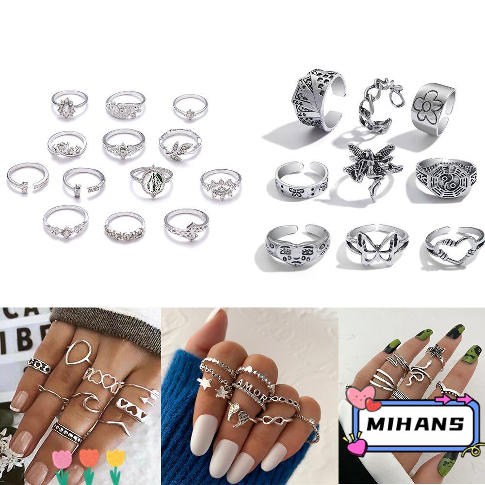 MIH Set 9 Nhẫn Đeo Tay Nhiều Họa Tiết Phong Cách Mới Cho Nam Và Nữ