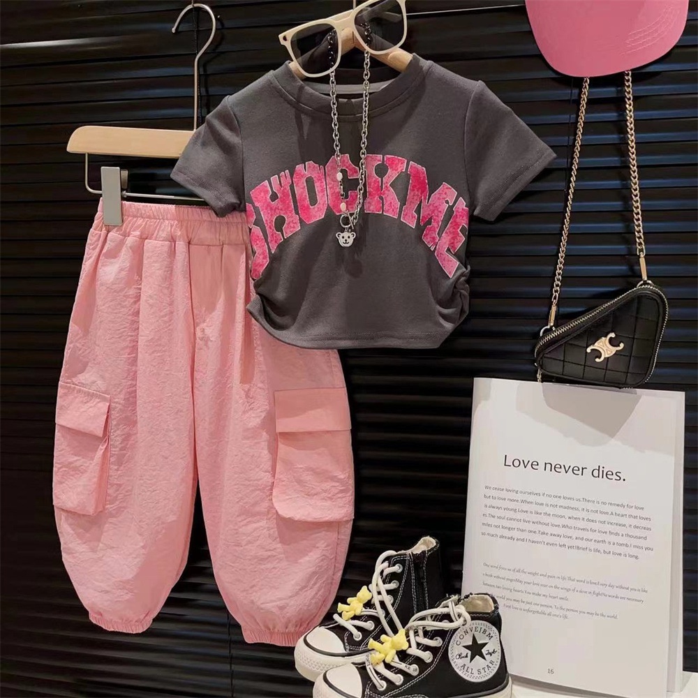 Áo Thun Cotton Trơn Tay Ngắn Phối Dây Rút Phong Cách Hàn Quốc Thời Trang Mùa Hè Cho Bé Gái