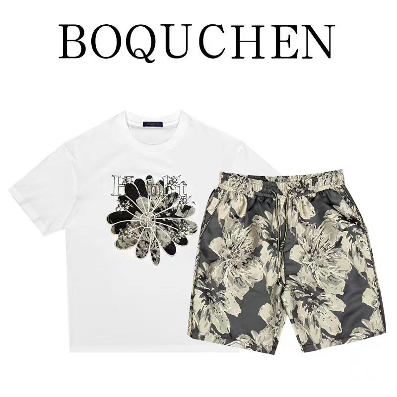 Set Áo Thun Tay Ngắn Và Quần Short In Họa Tiết BOQUCHEN2023 Phong Cách Đường Phố Thời Trang Mùa Hè Cho Nam