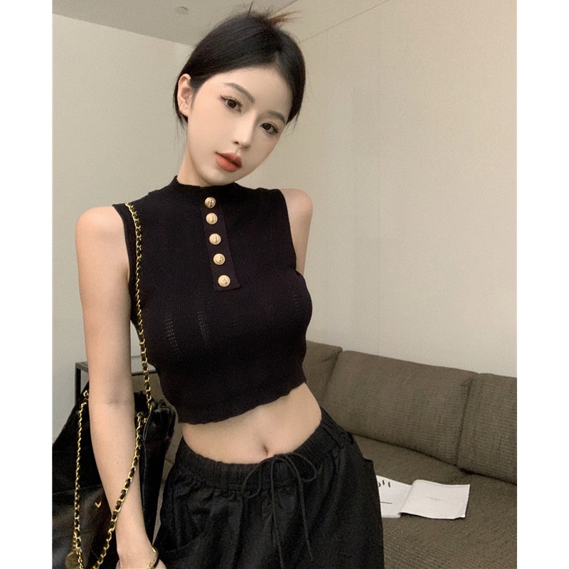 Áo Dệt Kim Sát Nách Cổ Lọ Thời Trang Mùa Hè