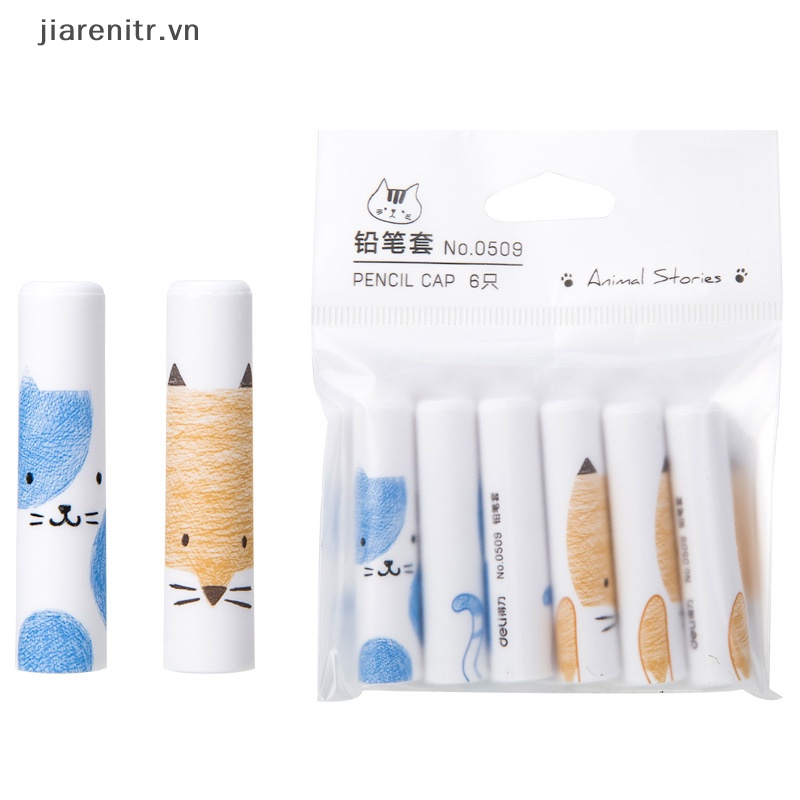 Set 6 Nắp Đậy Bút Chì Hình Mèo Dễ Thương Phong Cách Hàn Quốc