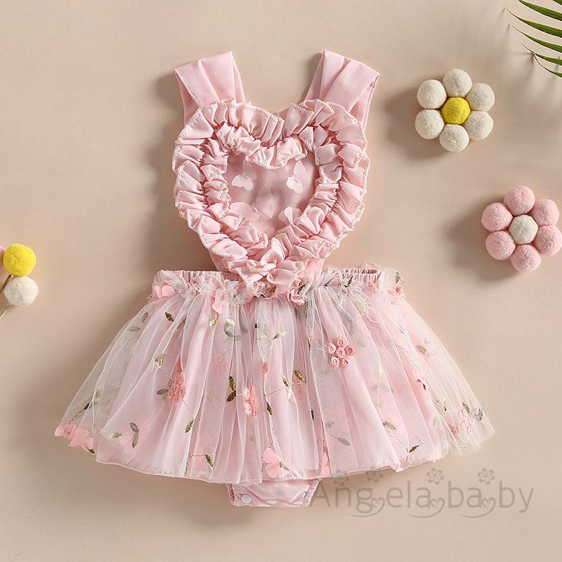 Áo Liền Quần Không Tay Vải Tuyn Phối Ren Hoa Thời Trang Mùa Hè Dành Cho Bé Gái 0-24 Tháng Tuổi