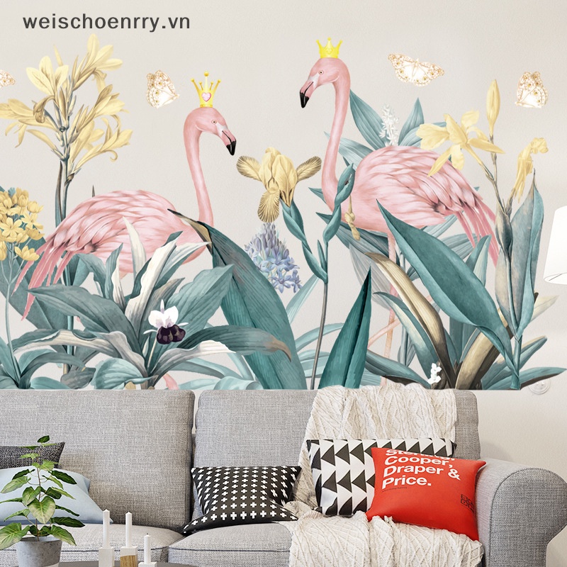 Sticker Dán Tường Họa Tiết Chim Hồng Hạc Trang Trí Phòng Khách