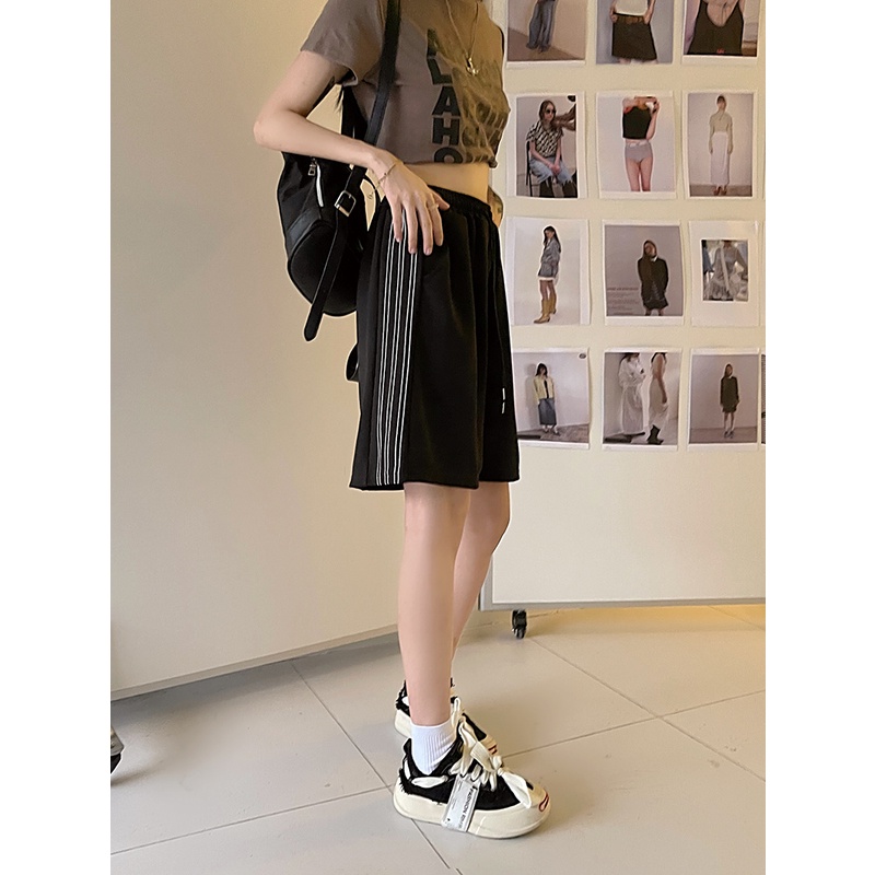 SUXI Quần Short Thể Thao Lưng Cao Dáng Rộng Kẻ Sọc Thời Trang Mùa Hè Cho Nữ