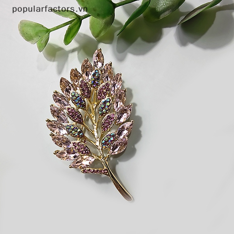 Ghim Cài Áo Kim Loại Hình Chiếc Lá Đính Đá Thời Trang Cho Nữ