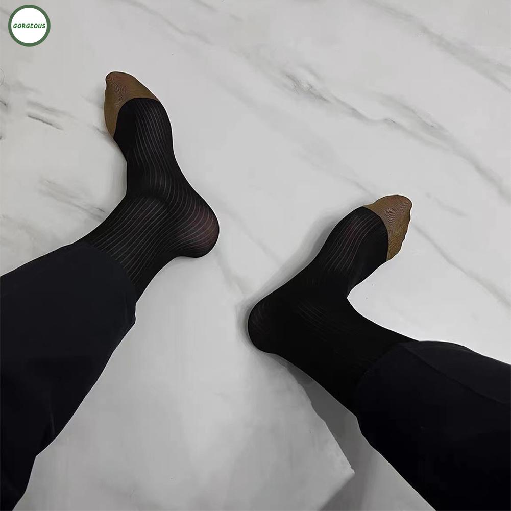 New Coming~Business Striped Knee High Dress Socks for Men 1 Pair of See Through Sheer Socks#Home Essentialses
