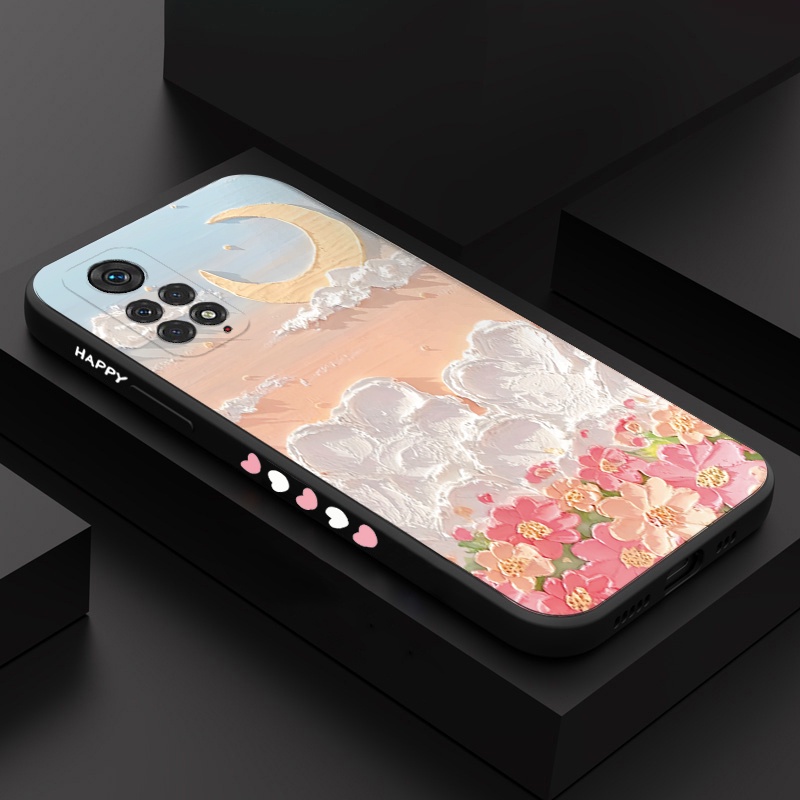 Dầu hoa mặt trăng trường hợp điện thoại Xiaomi Redmi Note 12 Pro Plus 11 11S 10 Pro Poco F5 X3 X4 X5 Pro Chất lỏng Silicone Side Die Cover