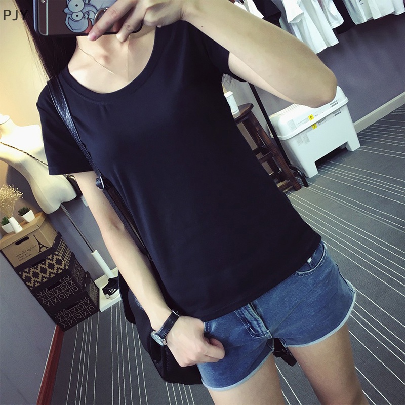 Pjy Áo Thun Tay Ngắn Dáng Rộng Màu Trơn Phong Cách Harajuku Cho Nữ PJ