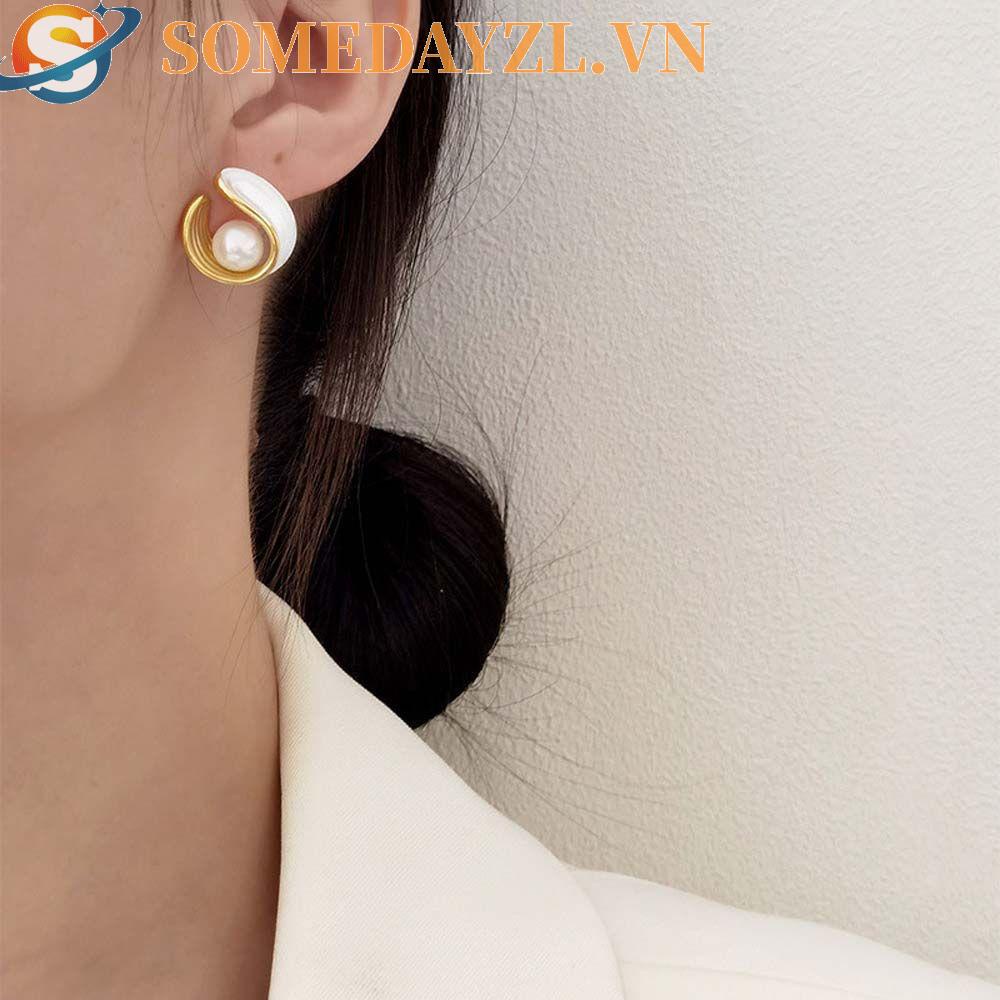 SOMEDAYZL Bông Tai Đính Đá Sang Trọng Phong Cách Vintage Hàn Quốc
