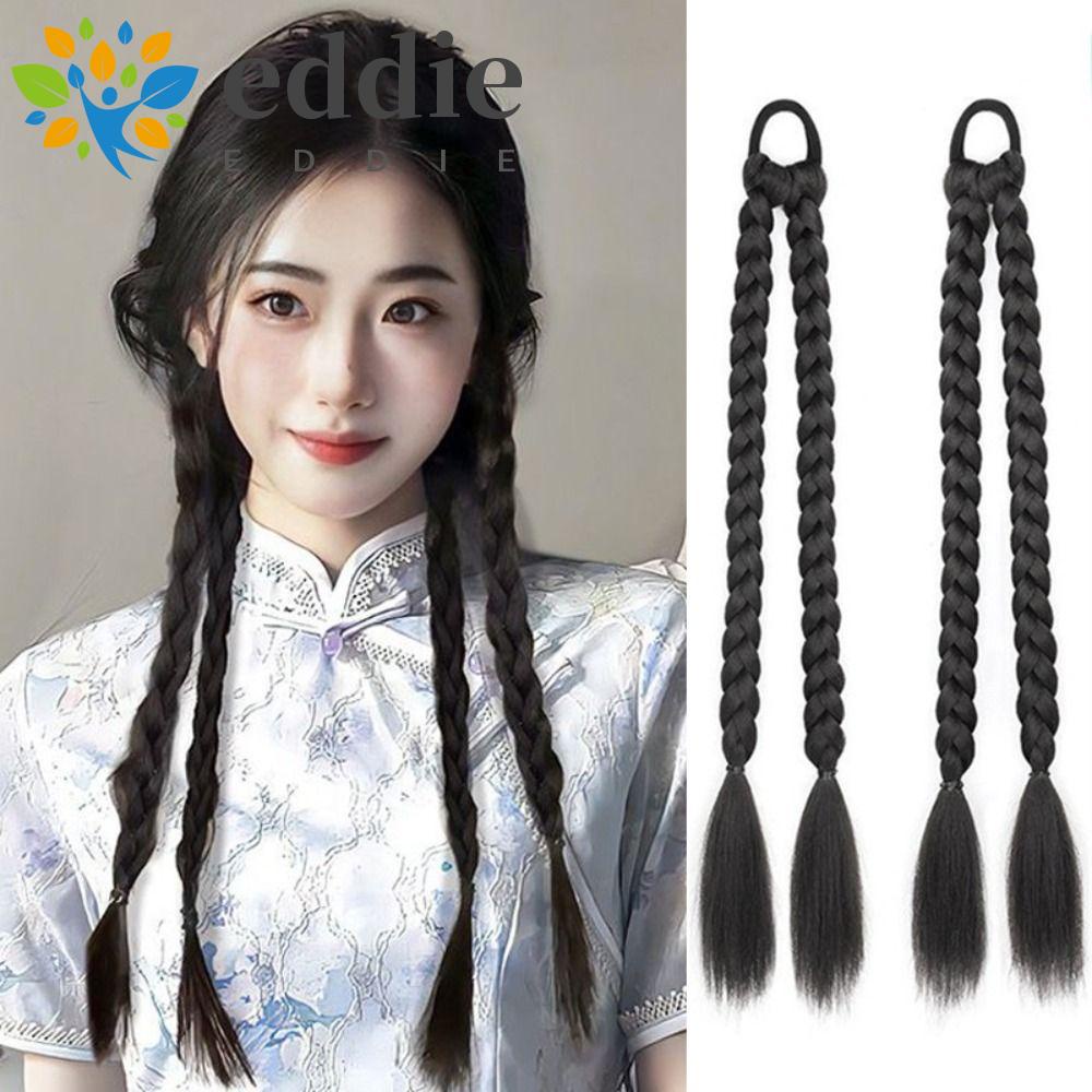 Bộ Tóc Giả Kiểu Thắt Bím Bằng Sợi Cao Su Chịu Nhiệt 26EDIE DIY Màu Đen / Nâu Dành Cho Nữ