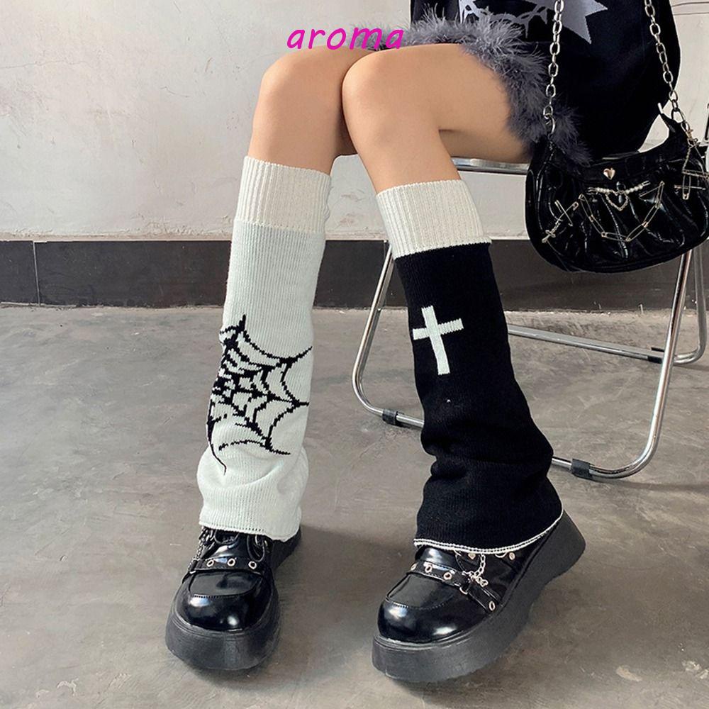AROMA Tất Ống Chân Dệt Kim Giữ Ấm Mùa Thu Đông Phong Cách Gothic Thời Trang Cho Nữ