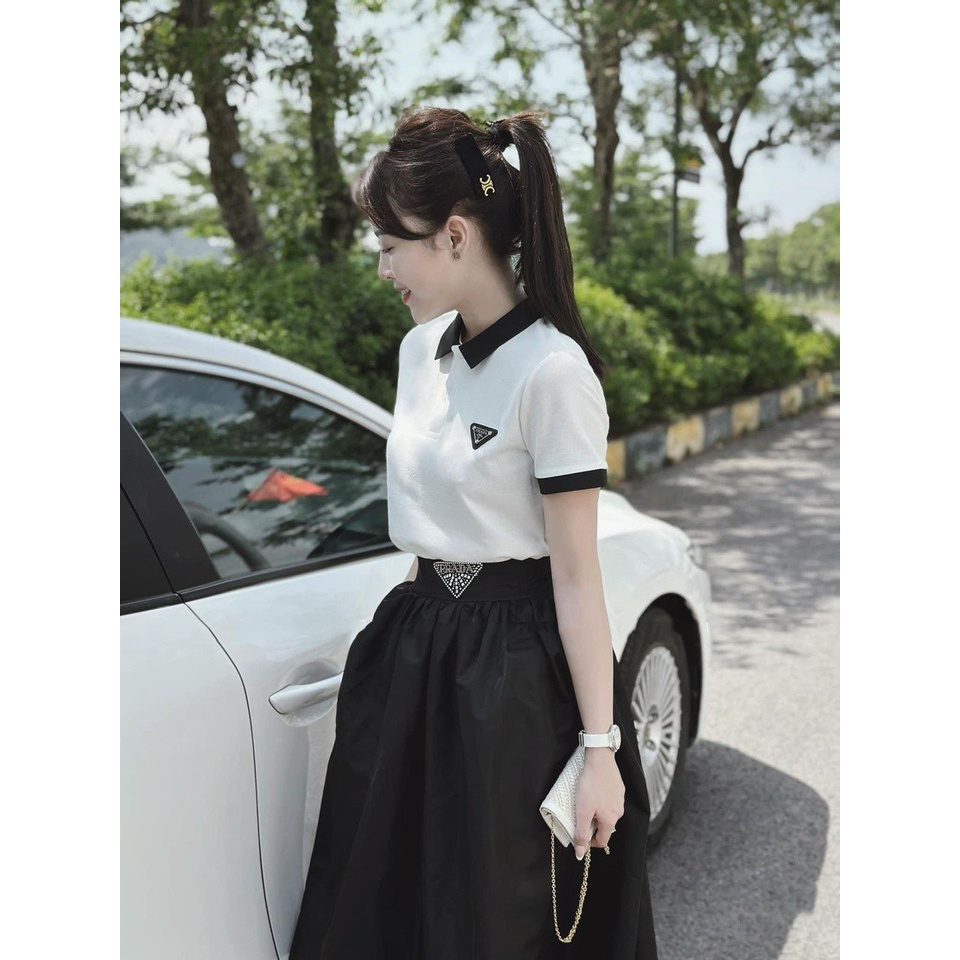 ☘️Set áo polo PRD phối chân váy đen trắng