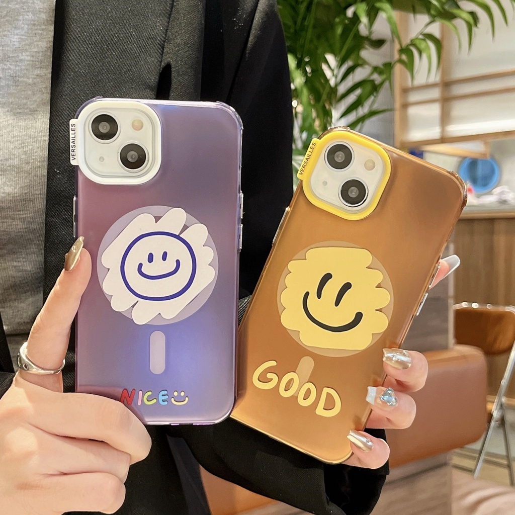 Ốp Điện Thoại Tpu Mềm Nhám Trong Suốt In Họa Tiết Mặt Cười Có Nam Châm Cho iPhone 14 Pro Max 13 12 11