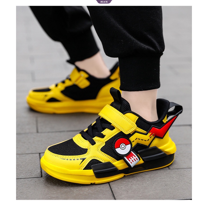 Giày Thể Thao Chạy Bộ Gọn Nhẹ Thoáng Khí Họa Tiết Pikachu Pokemon Thời Trang Cho Bé
