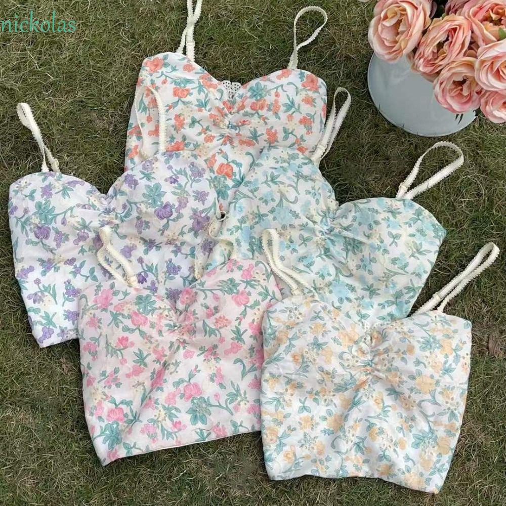 NICKOLAS Áo Hai Dây In Hoa Có Đệm Ngực Thời Trang Mùa Hè Cho Nữ