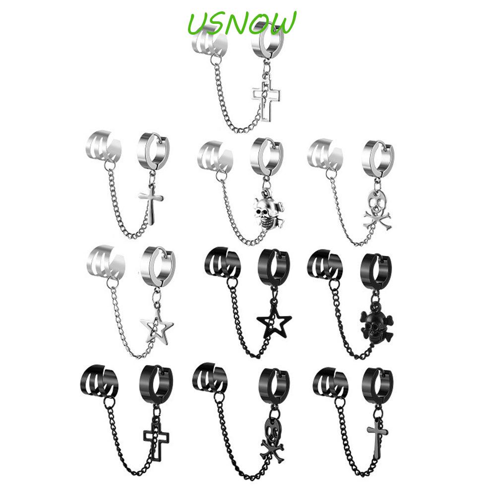 USNOW Bông Tai Dạng Kẹp Hình Đầu Lâu Bằng Thép Không Gỉ Phong Cách Punk Cổ Điển Cho Nam