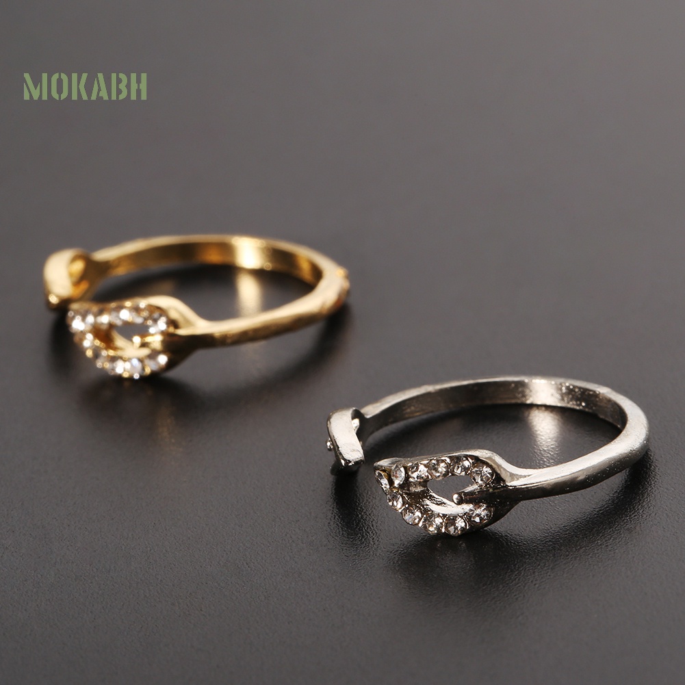 Nhẫn Đeo Tay Họa Tiết Hình Chiếc Lá Đính Đá Có Thể Điều Chỉnh Kích Thước Thời Trang Cho Nữ