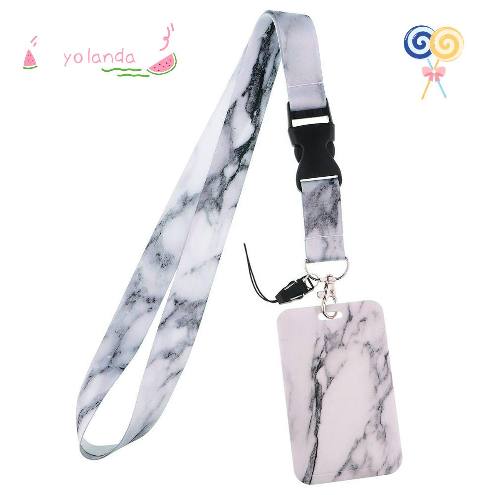 YOLA Dây Đeo Thẻ ID Họa Tiết Vân Đá Màu Trắng Mới Tiện Dụng Cho Văn Phòng