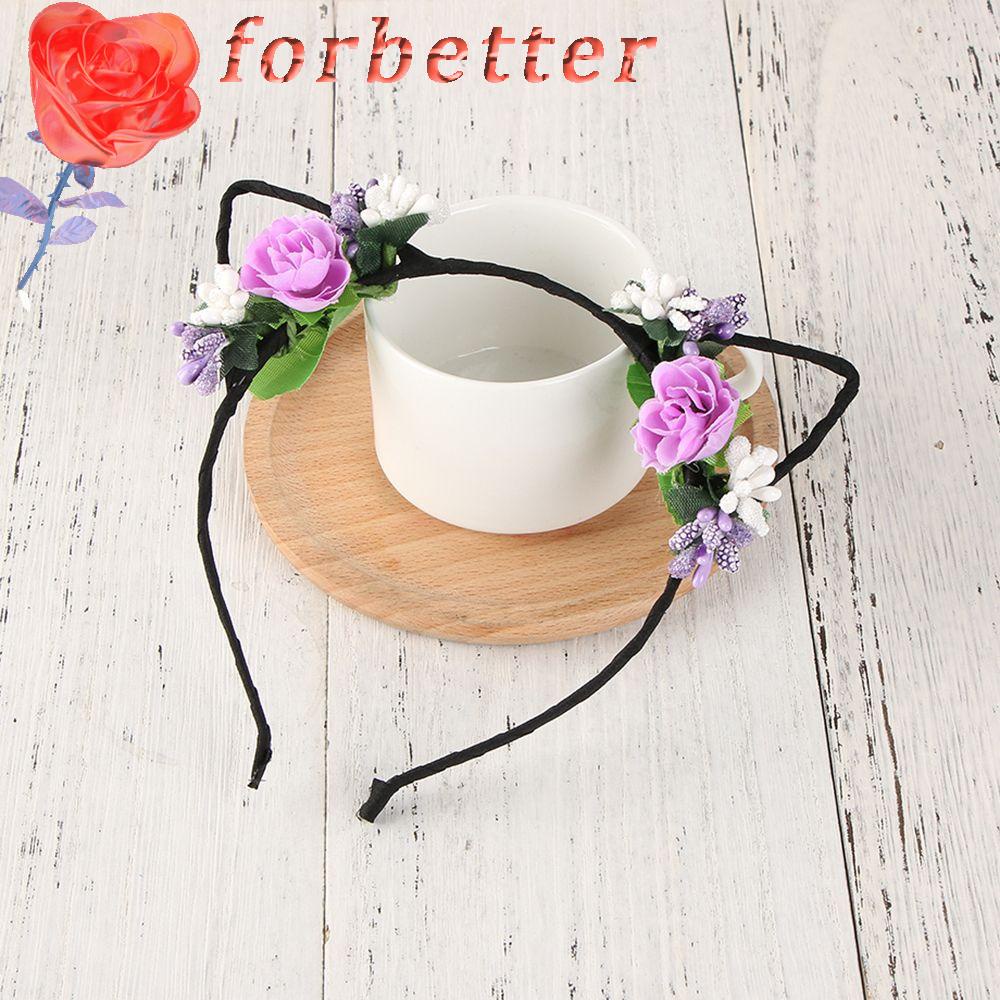 FORBETTER Băng Đô Cài Tóc Hình Tai Mèo Đính Hoa Hồng Dễ Thương