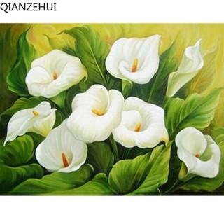 Bộ tranh đính đá 5d hạt tròn tự làm hình hoa calla màu trắng trang trí nhà cửa