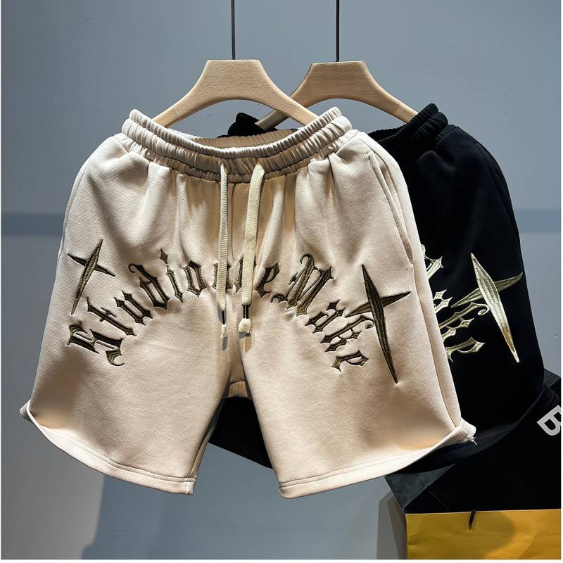 Embroidered Knitted American Shorts Men's Summer Fashion Brand Sports Shorts Loose Straight Trend Casual Half Pants Afcu