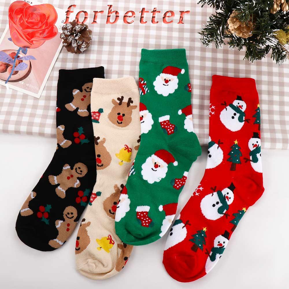 FORBETTER Vớ Cotton Cổ Cao Thoáng Khí In Họa Tiết Giáng Sinh Thời Trang