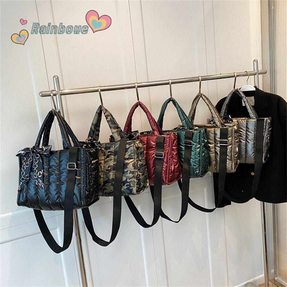 RAINBOW Túi Tote Đeo Vai Bằng Vải Cotton Phối Ruy Băng Thời Trang Sức Chứa Lớn Cho Mùa Đông
