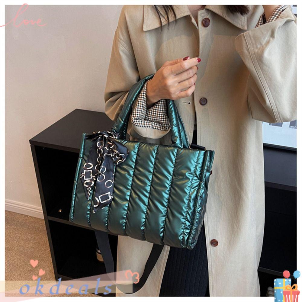 OKDEALS Túi Xách Cỡ Lớn Bằng Cotton Kèm Dây Ruy Băng Thời Trang Mùa Đông