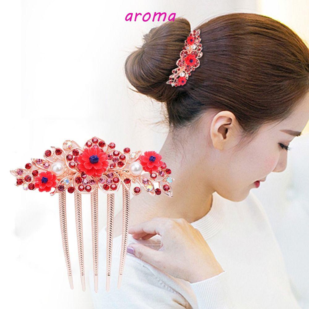AROMA Lược Cài Tóc Hình Hoa Đính Đá Phong Cách Hàn Quốc Cho Nữ