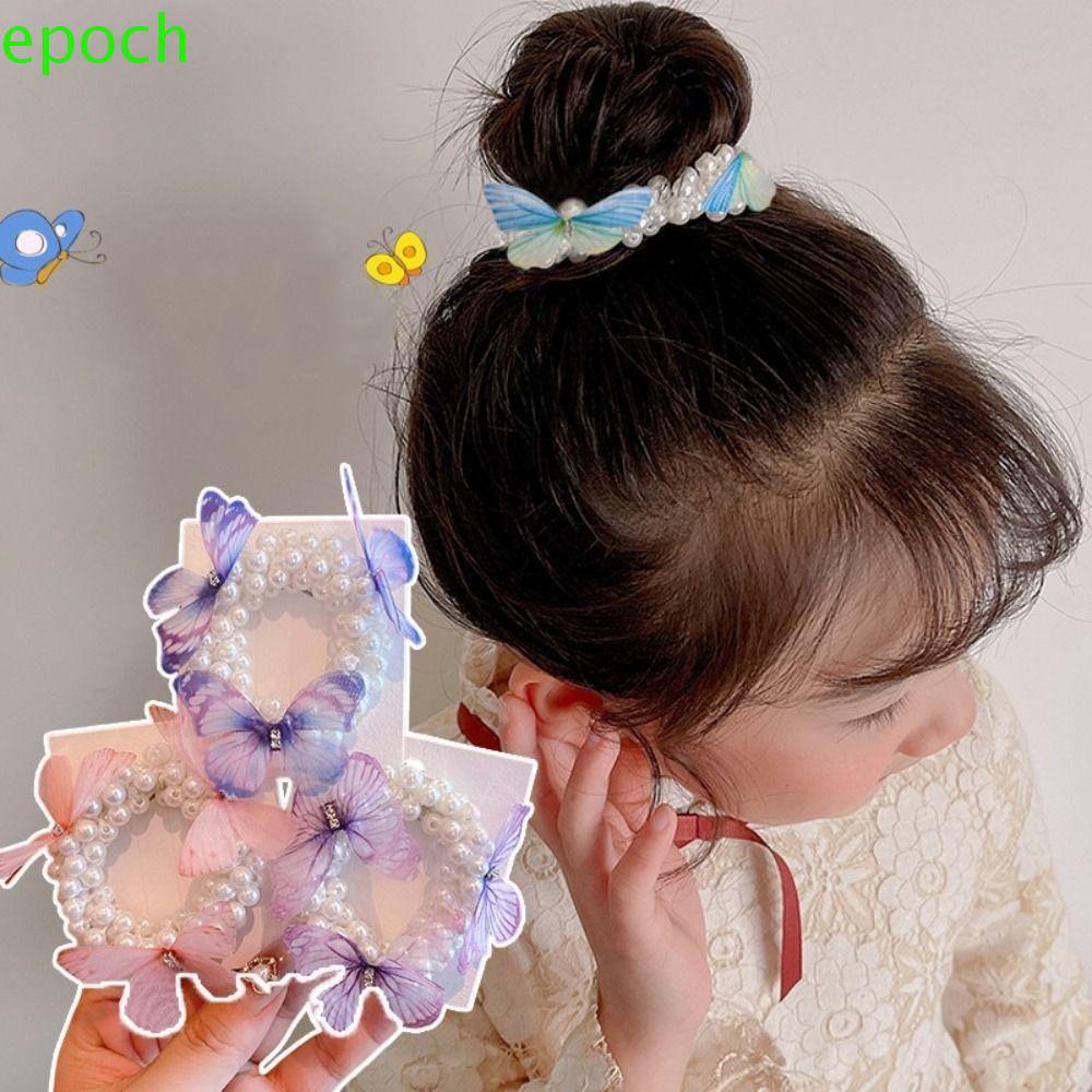 EPOCH Dây Cột Tóc Co Giãn Hình Bướm Lấp Lánh Dễ Thương Cho Bé Gái