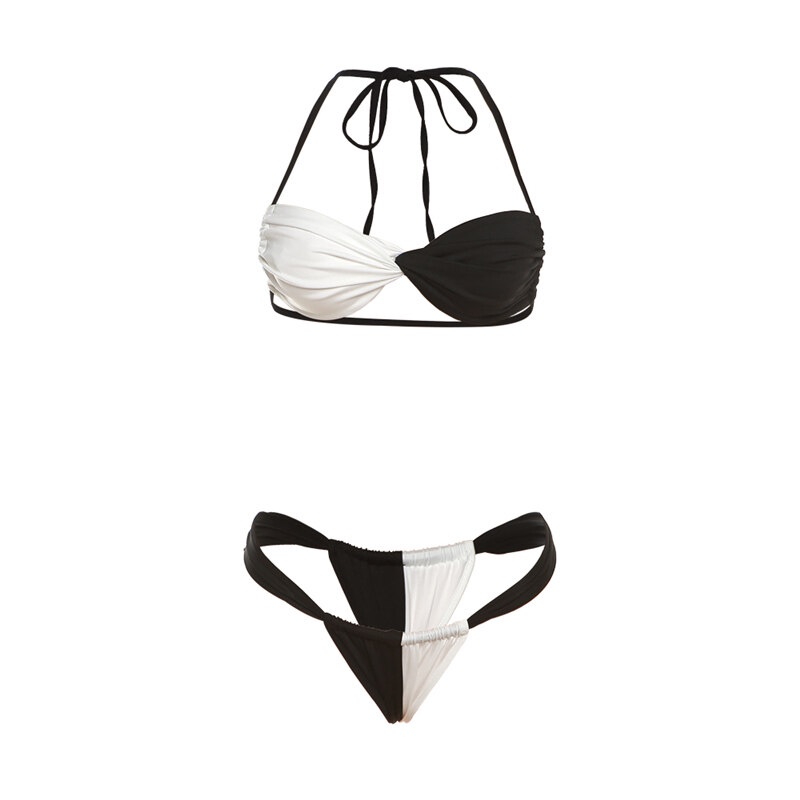 Kliou Bộ Đồ Bơi Hai Mảnh Áo Ngực Cổ Yếm + Quần Sooc Thời Trang Đi Biển Mùa Hè Hàng Mới 2023