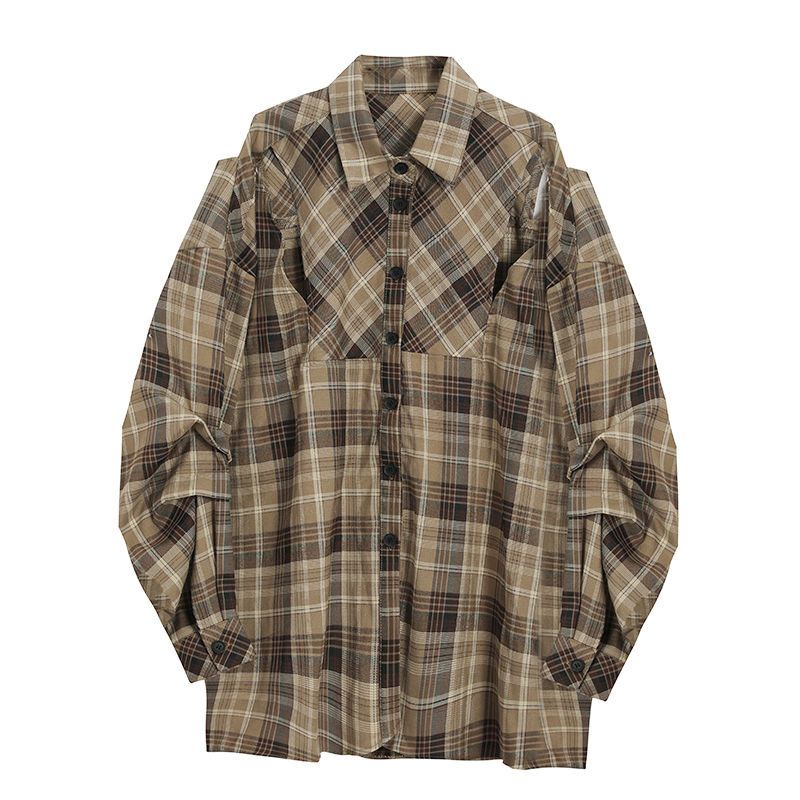 Áo Sơ Mi Nữ Dáng Rộng Hở Vai Họa Tiết Caro Phong Cách Hàn Quốc Dễ Phối Đồ