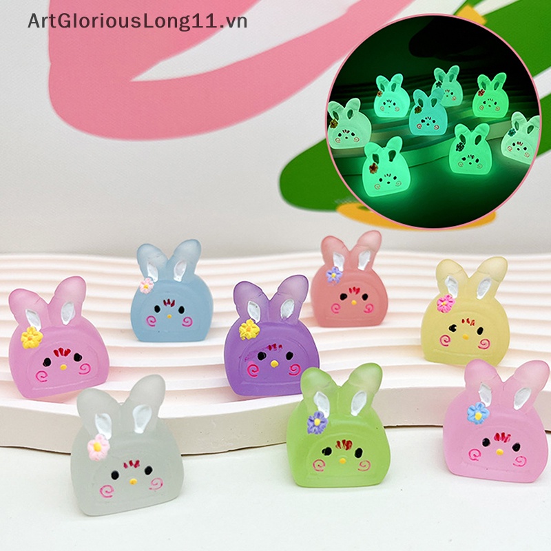 Set 5 Mô Hình Thỏ Dạ Quang Mini Bằng Nhựa Resin Trang Trí Tiểu Cảnh / Xe Hơi
