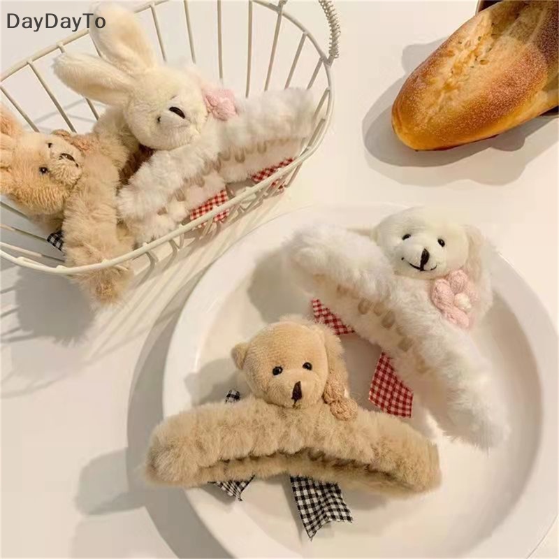 Kẹp Tóc Hình Thỏ / Gấu Hoạt Hình Bằng Lông Nhung Phong Cách Hàn Quốc Cho Nữ