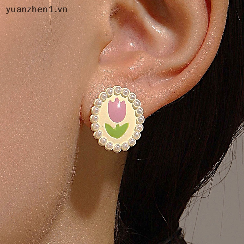 1 Đôi Bông Tai Hình Hoa Tulip Đính Ngọc Trai Giả Thời Trang Cho Nữ
