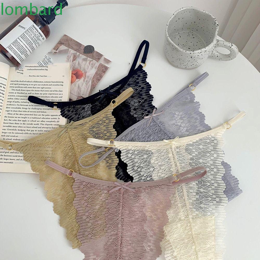 LOMBARD Quần Lót Cotton Lưng Thấp Phối Ren Đính Nơ Xinh Xắn Cho Nữ