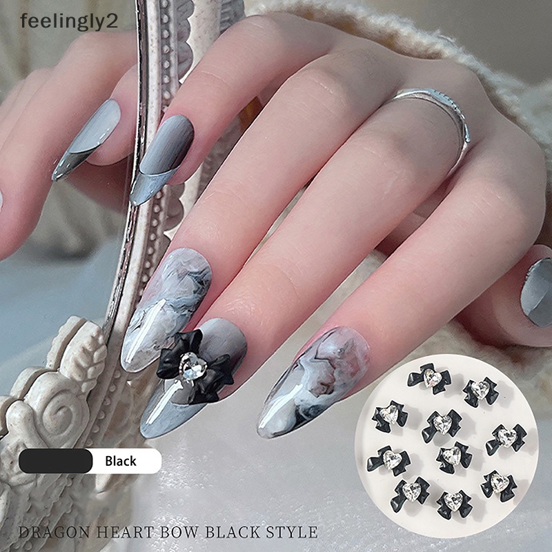 Bộ 10 HạT ĐíNh Trang Trí MóNg HìNh Nơ / TráI Tim 3D