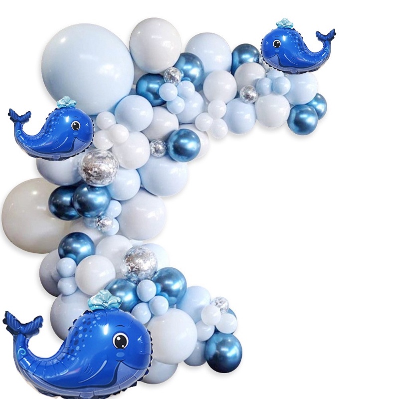 Set 74 Bong Bóng Cao Su Latex Chủ Đề Đại Dương Xanh Dương Và Trắng Trang Trí Tiệc Sinh Nhật Cho Bé Trai