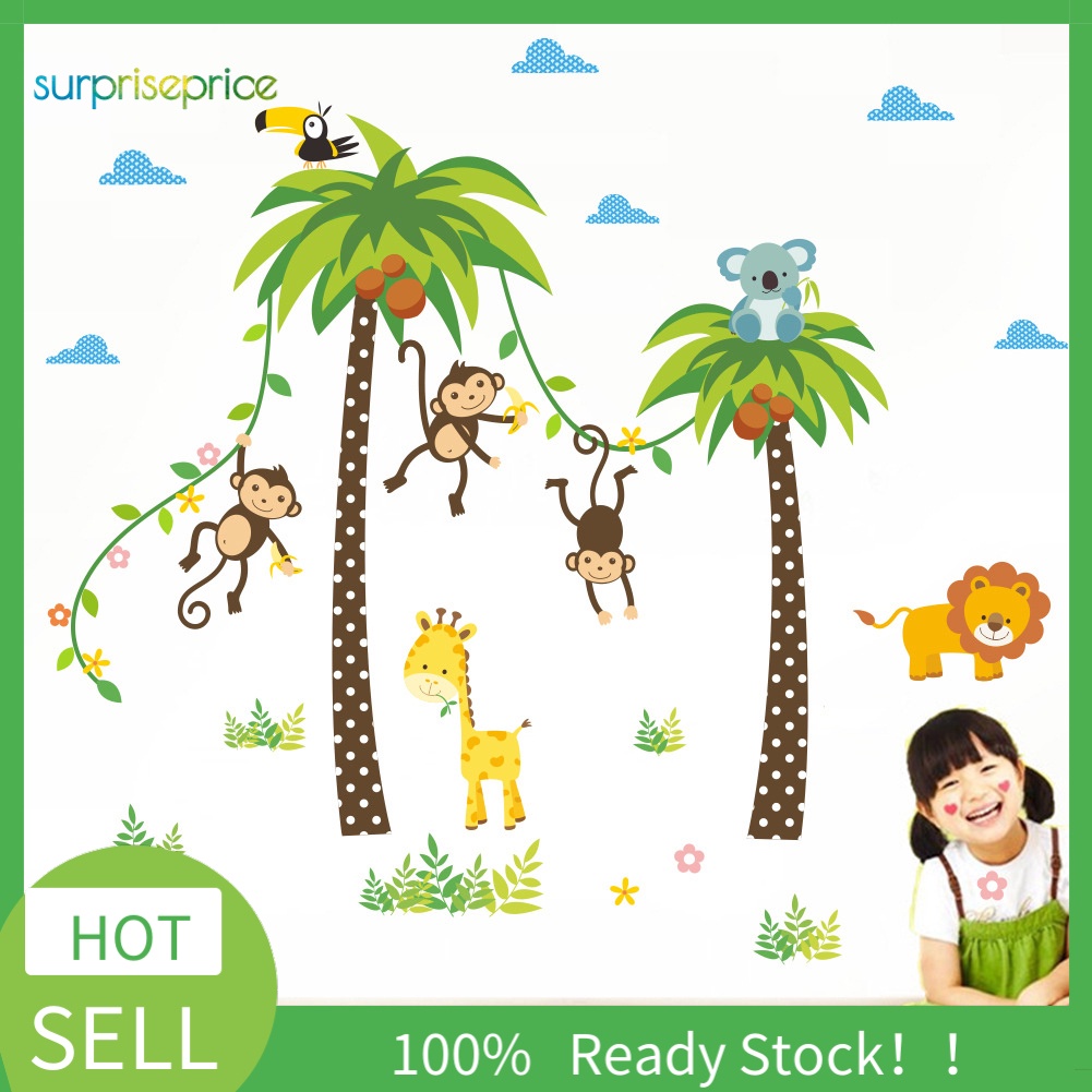 Miếng Dán Tường Hình Cây Nhiệt Đới Và Động Vật Hoạt Hình Dễ Thương Trang Trí Phòng Bé