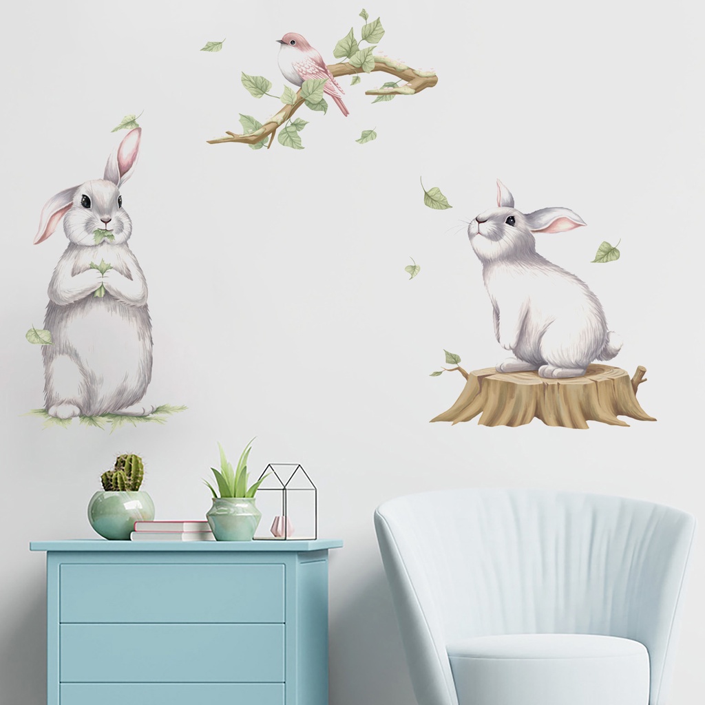 Sticker Dán Tường Tự Dính Hình Thỏ Hoạt Hình Dễ Thương Trang Trí Nhà Cửa