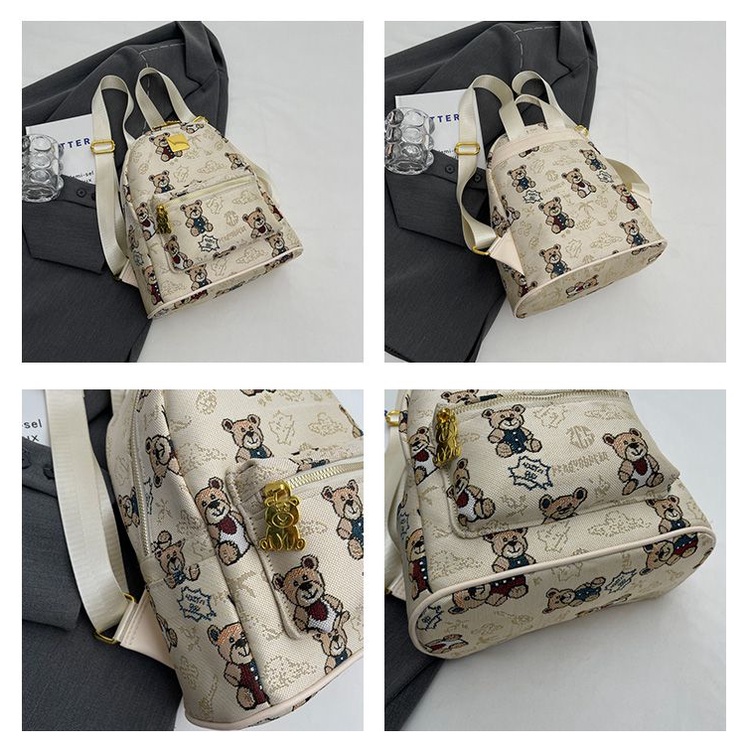 Ba Lô Da Họa Tiết Gấu Hoạt Hình Dễ Thương Cho Nữ