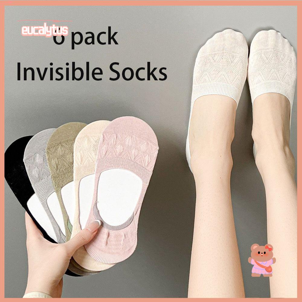 EUTUS Set 6 Đôi Tất Chống Trượt Thoáng Khí Màu Sắc Đơn Giản Cho Nữ