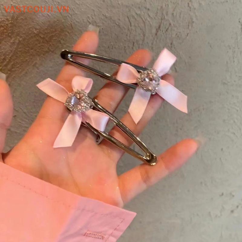 Kẹp Tóc Kim Loại Hình Nơ Đính Pha Lê Xanh Dương / Hồng Phong Cách Gothic Dễ Thương Thời Trang Cho Nữ Y2K