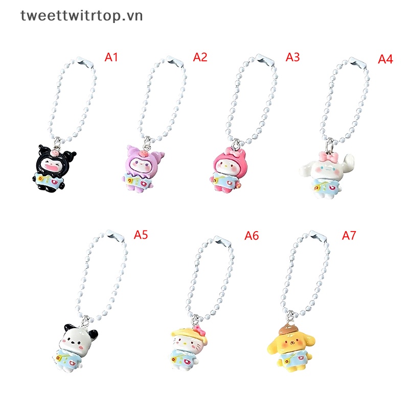 1 Móc Khóa Hình Mèo Kuromi Melody Cinnamoroll Pochacco KT Pom Pom Dễ Thương